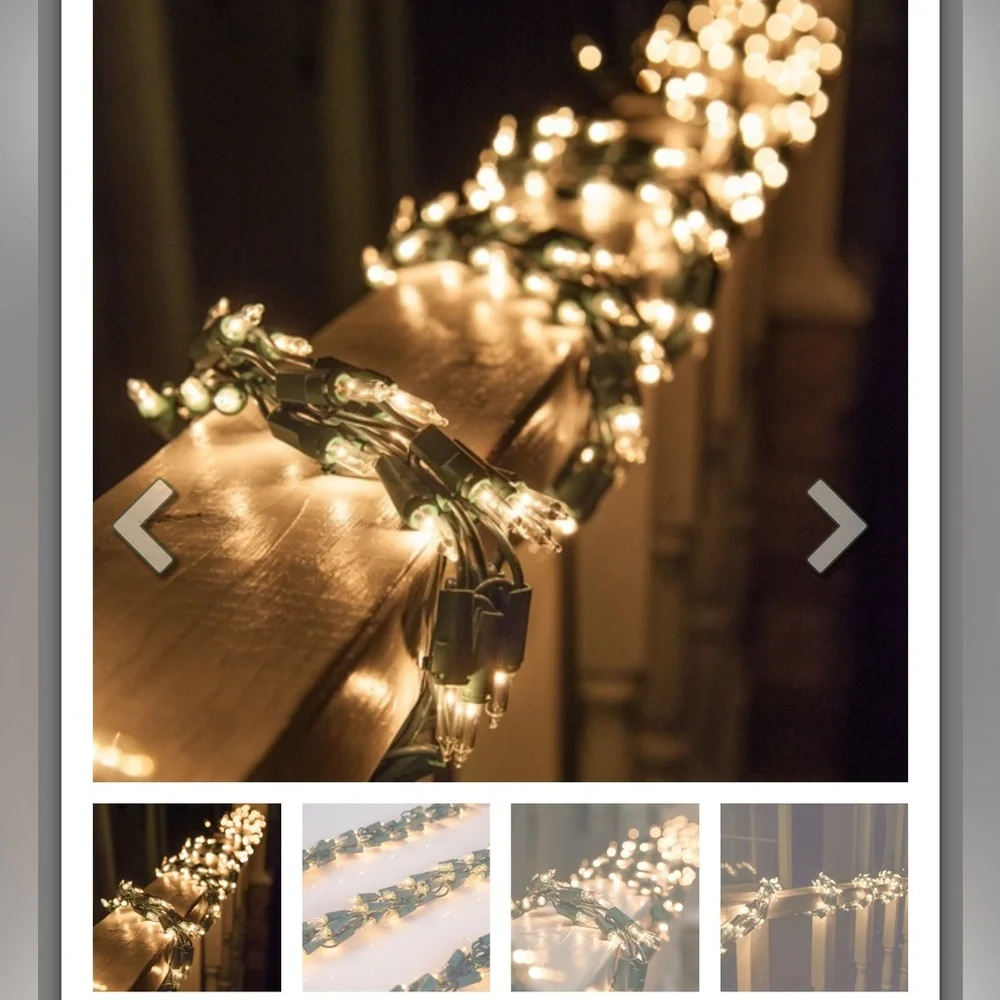 NIB-Wintergreen Lighting- 9’ Garland Lights, 300 Clear Lamps, Green Wire